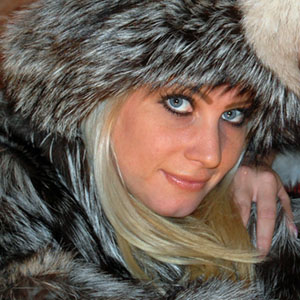 Ashleigh Mckensie in silver fox fur jacket and hat