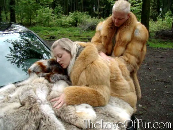 Niki wears two layers of fox fur in the forest as Michal fucks her