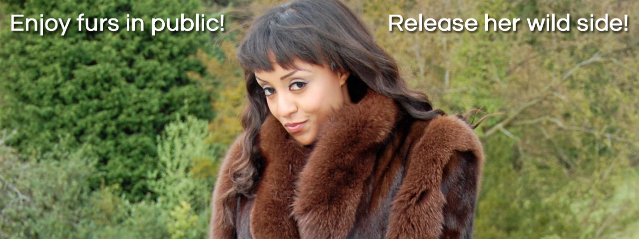 The Love Of Fur young teen black ebony babe Alyssa Divine in mink fox fur coat outdoor fun